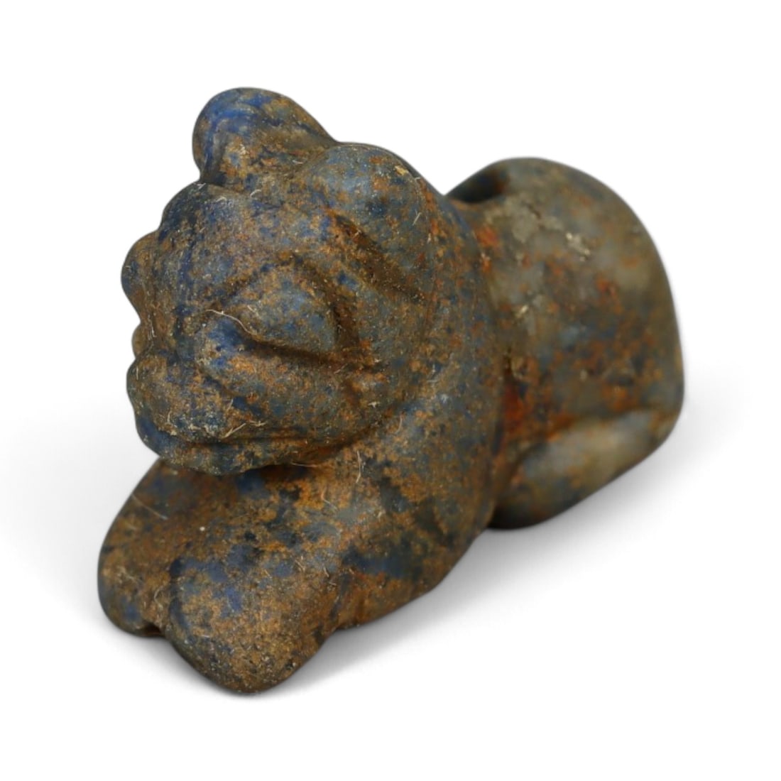 Ancient Bactrian Lapis Lazuli Feline Amulet, c. 3rd-2nd Millennium BCE, 1cm: This finely carved feline amulet, crafted from deep blue lapis lazuli. It originates from Bactria (ancient Afghanistan, c. 2300-1700 BCE), a region celebrated for its lapidary artistry and as the worl