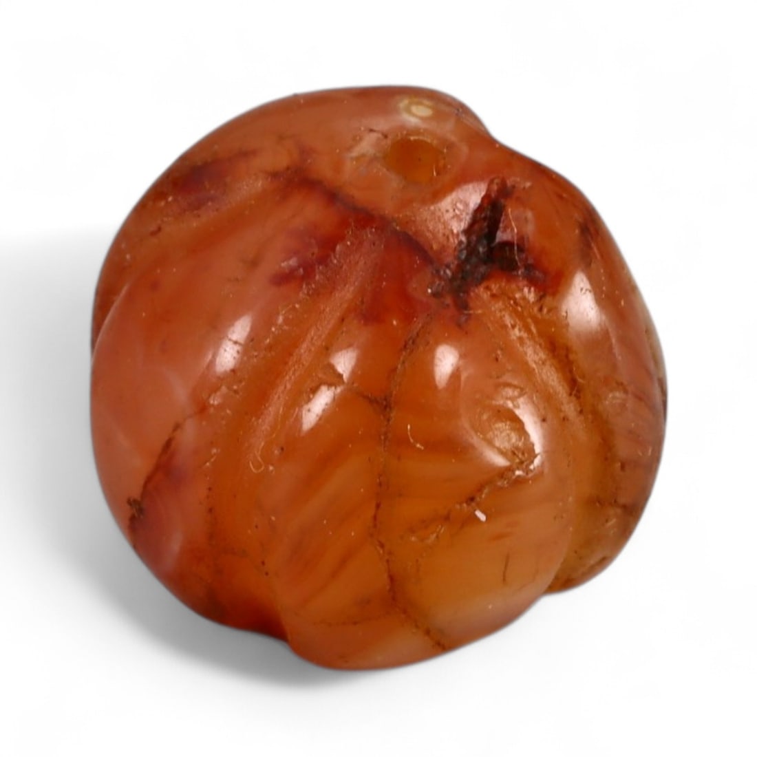 Antique Mughal Melon-Shaped Carnelian Bead, c. 18th-19th Century, 1cm (1 of 3)