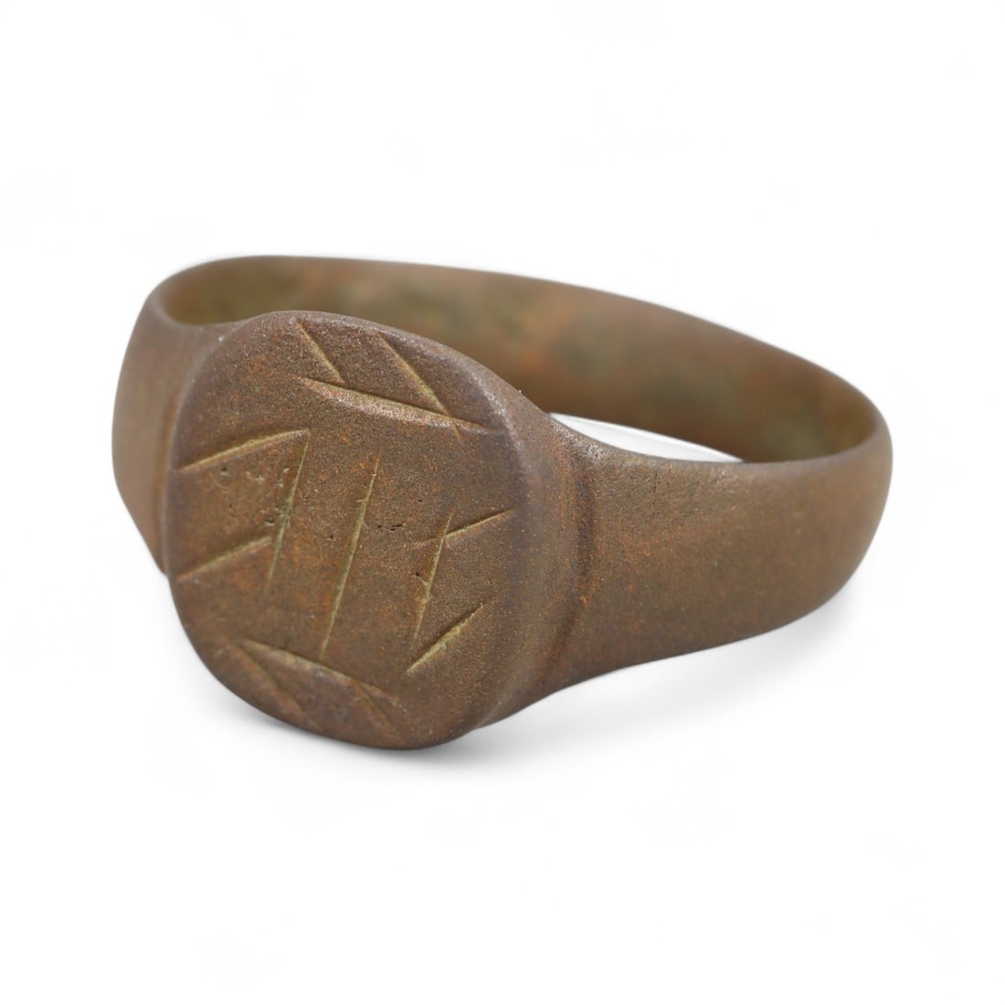 Ancient Viking Bronze Ring with Geometric Incised Motif, c. 9th-11th Century CE, US Size 9 (1 of 3)