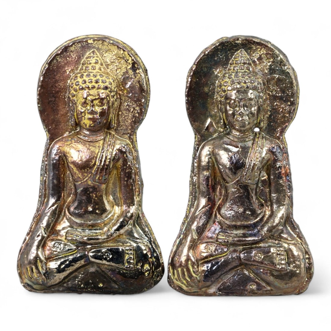 Antique Thai Rattanakosin Period Seated Buddha Bronze Amulets, c. 18th-19th Century CE, 46g (2pcs) (1 of 2)