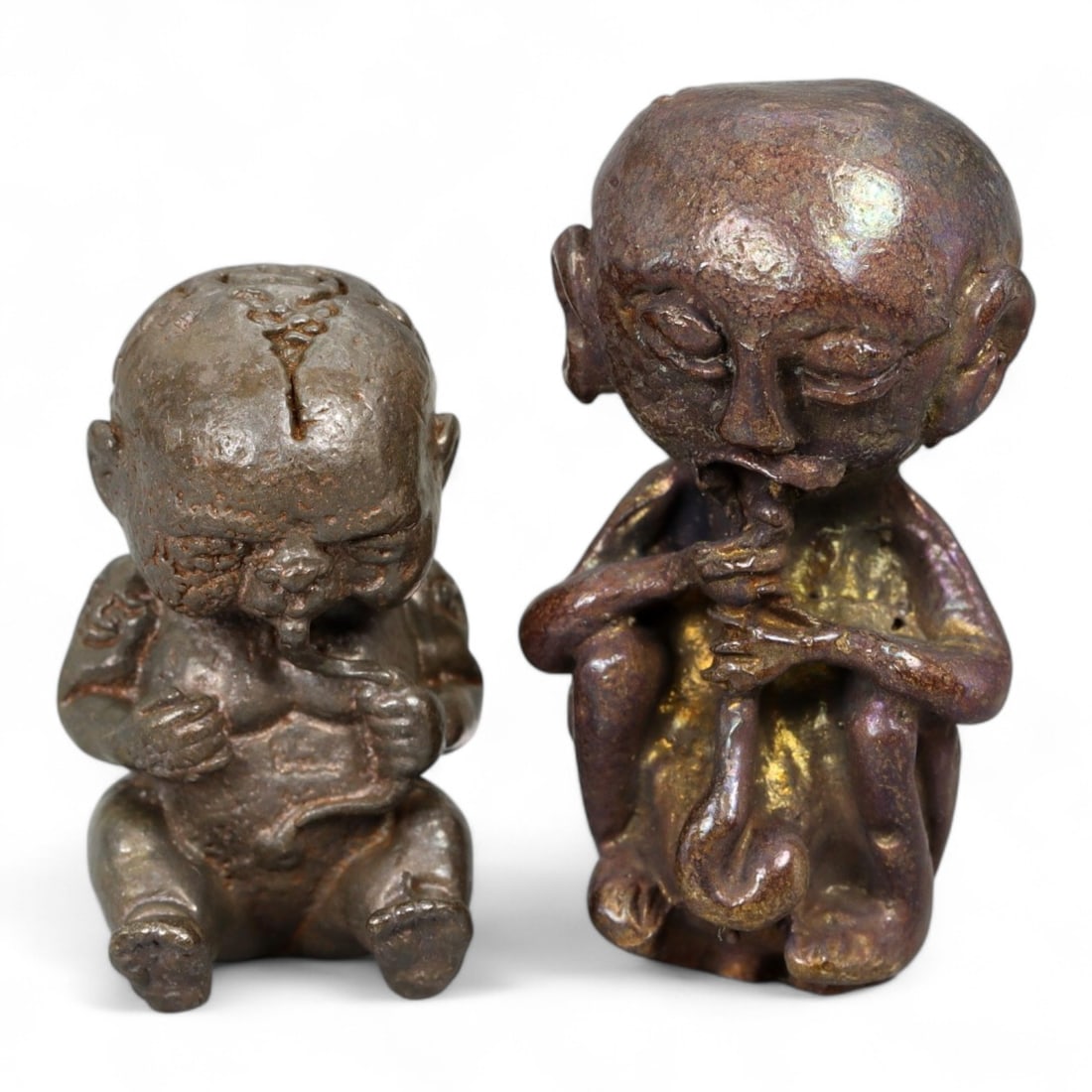 Antique Thai Kuman Thong and Hun Payont Bronze Spirit Amulet Pair, 20th Century CE 45g (1 of 2)