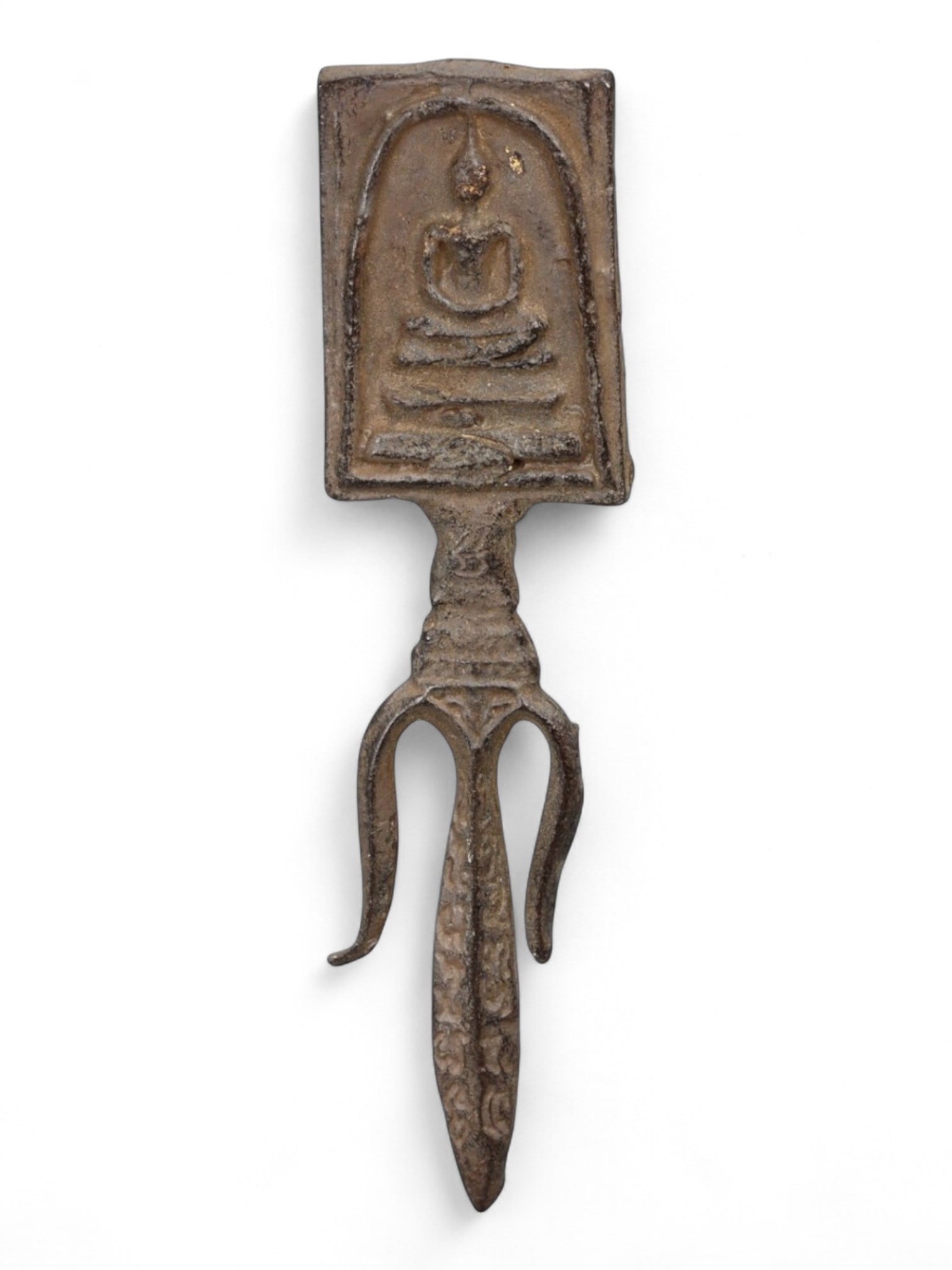 Vintage Thai Bronze Double-Sided Buddha Ritual Blade Amulet, Mid 20th Century, 4.8g (1 of 2)