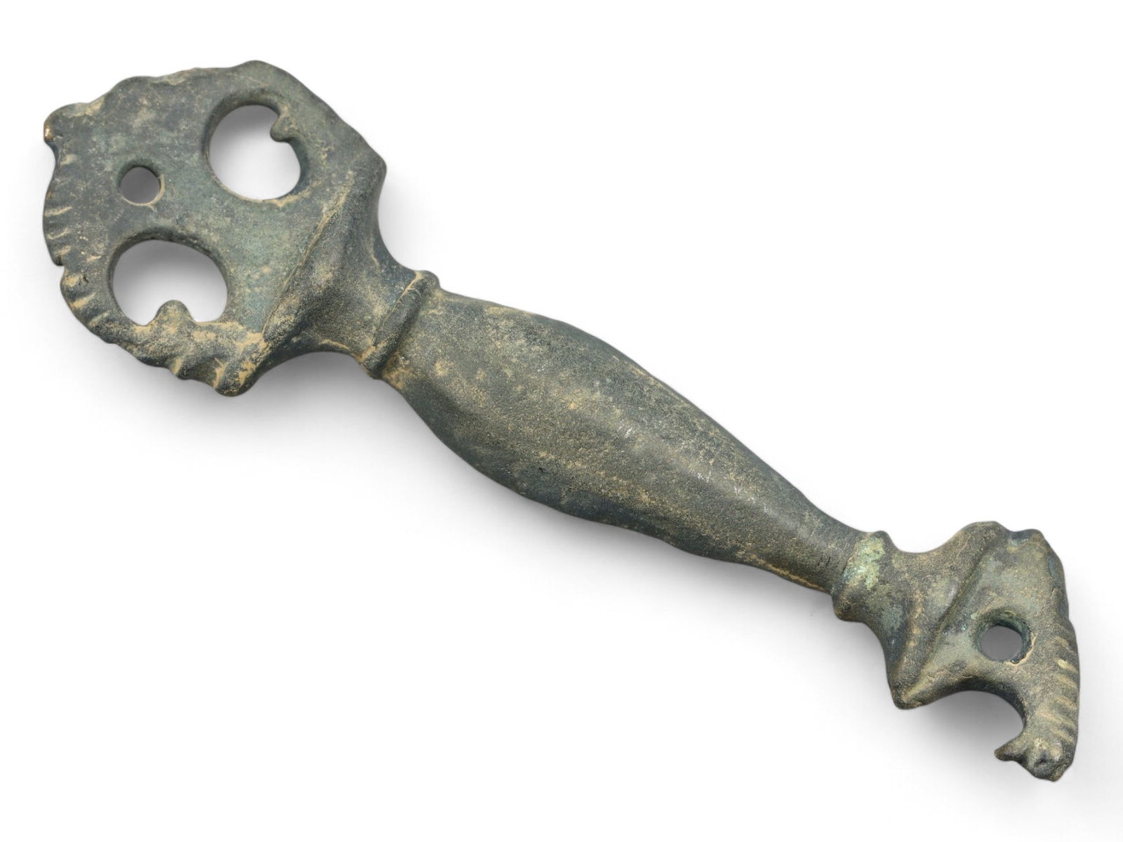 Ancient Roman Decorative Bronze Mount with Zoomorphic Hook Terminal, c. 1st-3rd Century CE, 9g (1 of 2)