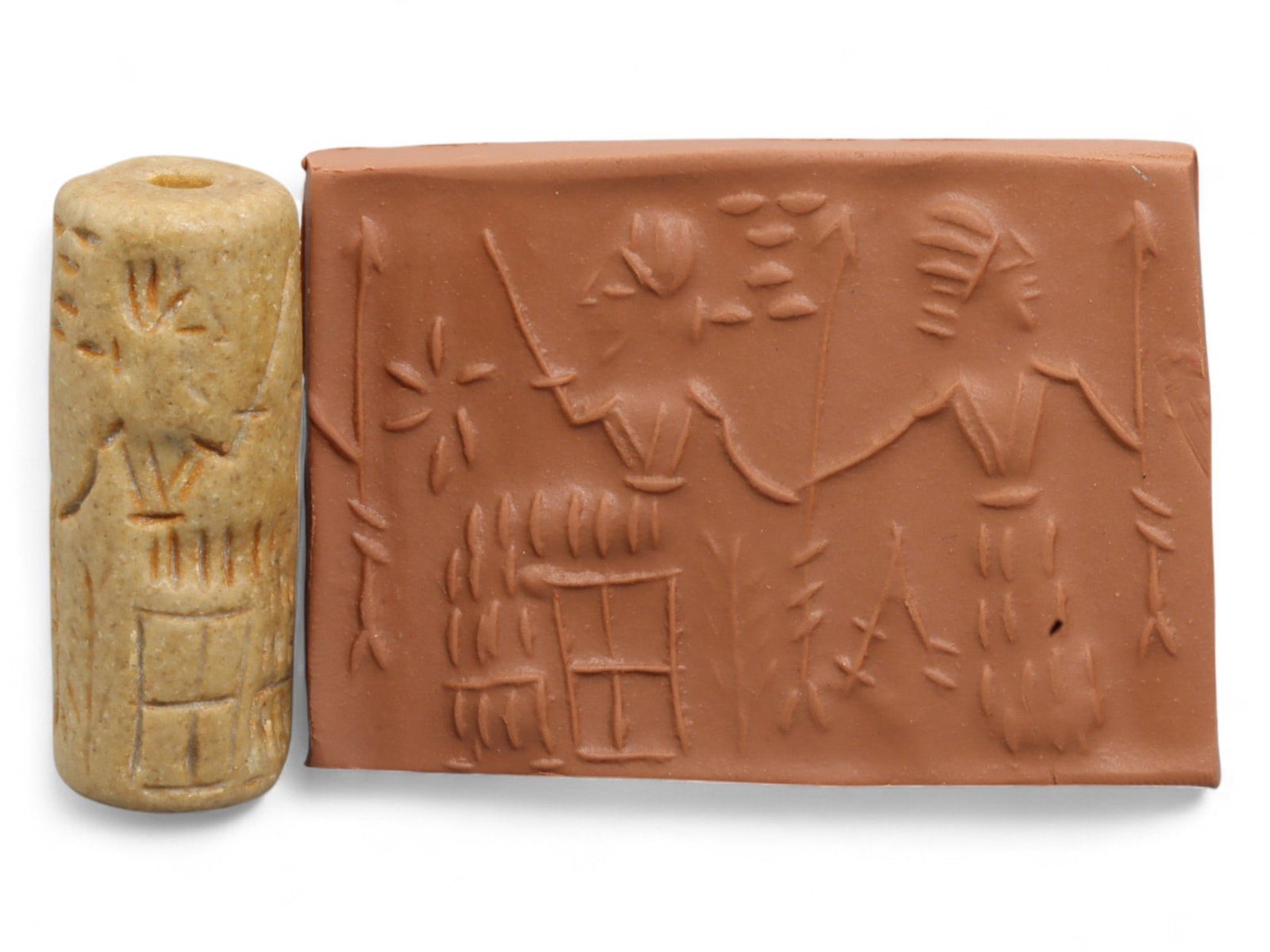 Ancient Mesopotamian Administrative Cylinder Seal, c. 2nd-1st Millennium BCE, 18g: This authentic cylinder seal from ancient Mesopotamia dates to the 2nd to 1st millennium BCE, a time when the art of carving miniature narratives on stone reached remarkable levels of refinement. Seal