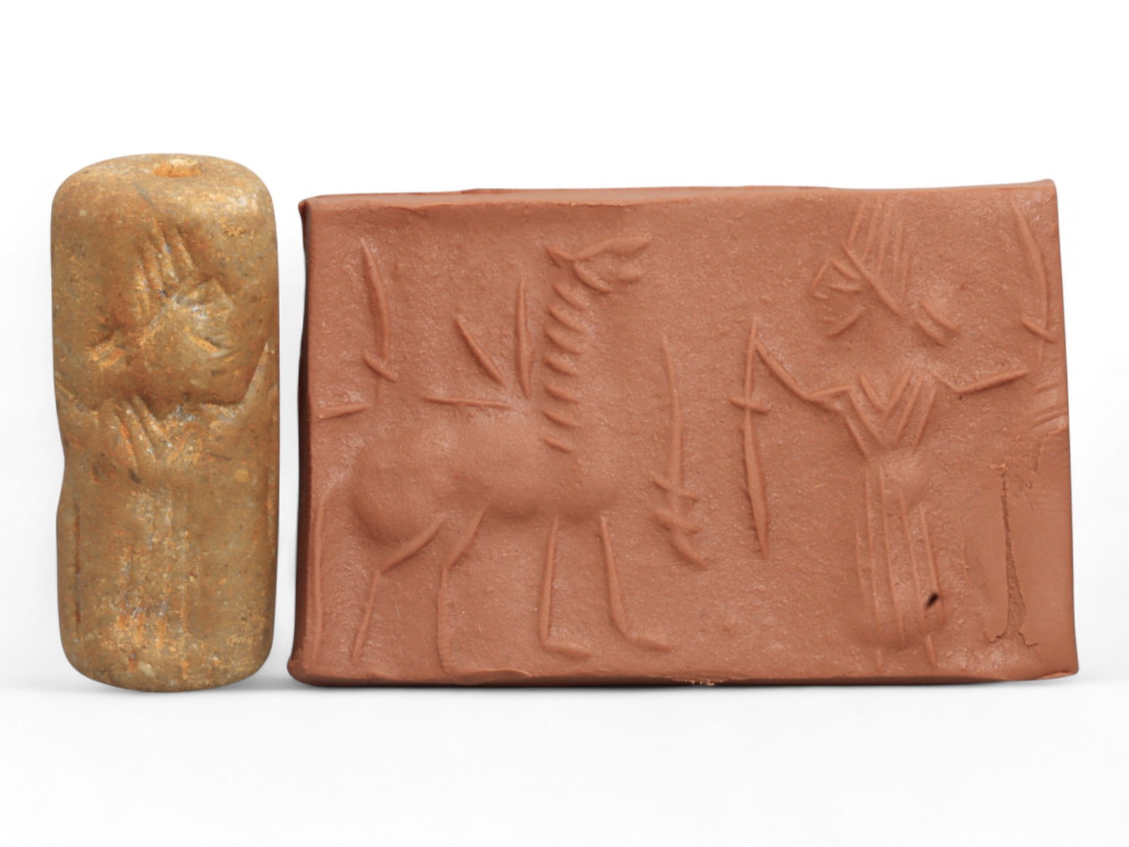 Ancient Mesopotamian Administrative Cylinder Seal, c. 2nd-1st Millennium BCE, 13g: This authentic cylinder seal from ancient Mesopotamia dates to the 2nd to 1st millennium BCE, a time when the art of carving miniature narratives on stone reached remarkable levels of refinement. Seal