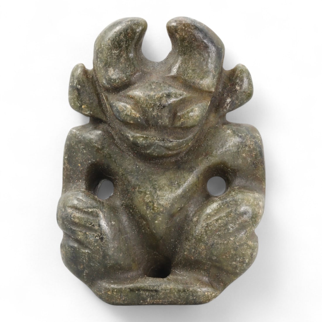 Chinese Antique Jade Hongshan-Style Squatting Effigy with Folded Arms, 19th-20th Century, 102g (1 of 4)