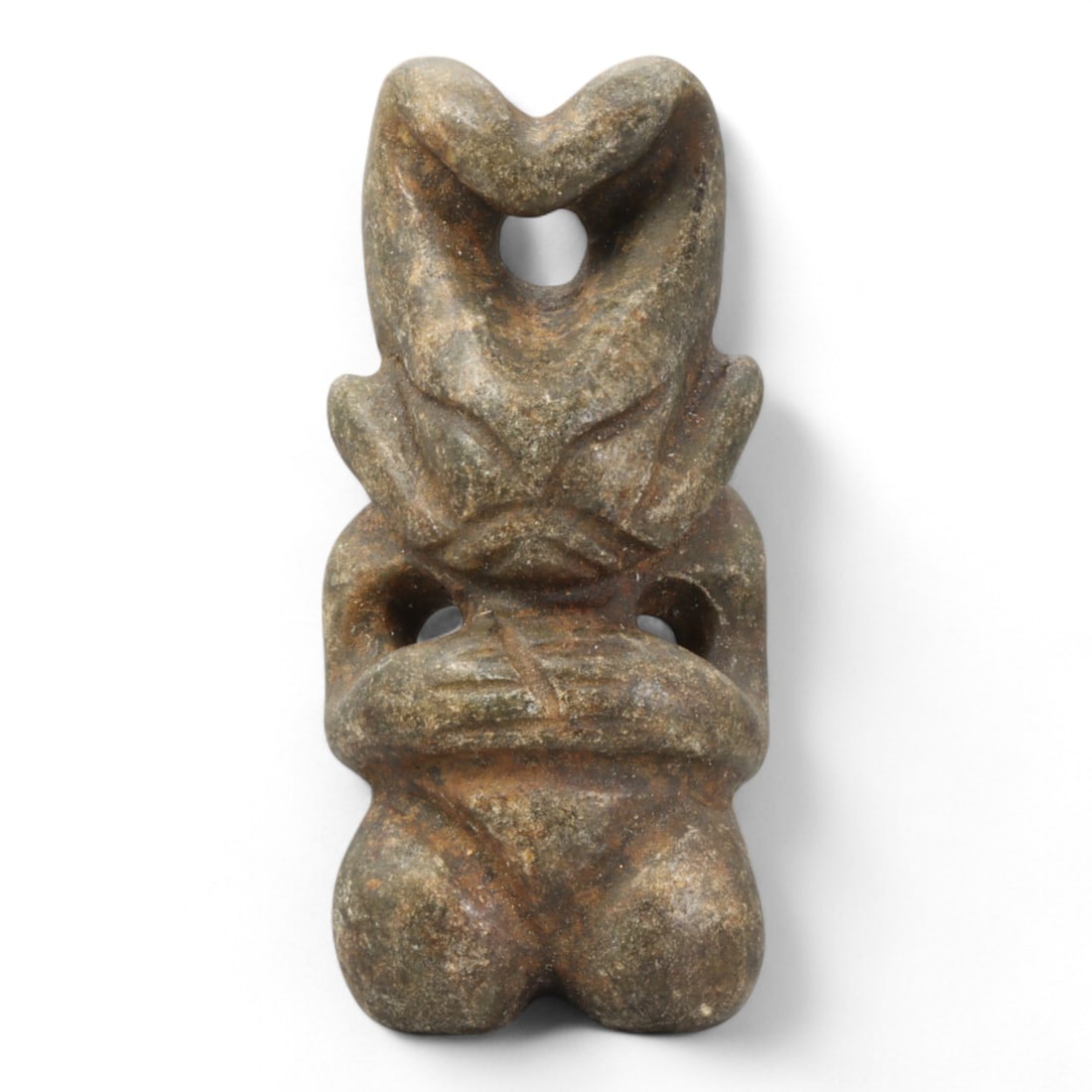 Chinese Antique Jade Hongshan-Style Squatting Effigy with Folded Arms, 19th-20th Century, 106g (1 of 4)