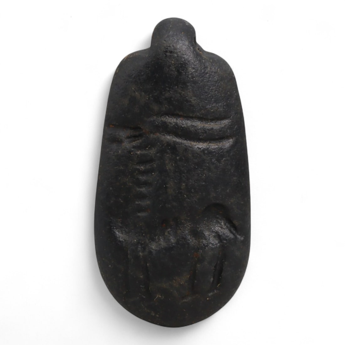 Ancient Neo-Babylonian Steatite Gazelle Motif Amulet Pendant, c. 7th-6th Century BCE, 5cm, 16g: This pendant, carved from dark steatite, dates to the Neo-Babylonian period, c. 7th-6th century BCE. Pierced at the top for suspension, it was designed as a personal amulet to be worn close to the bod