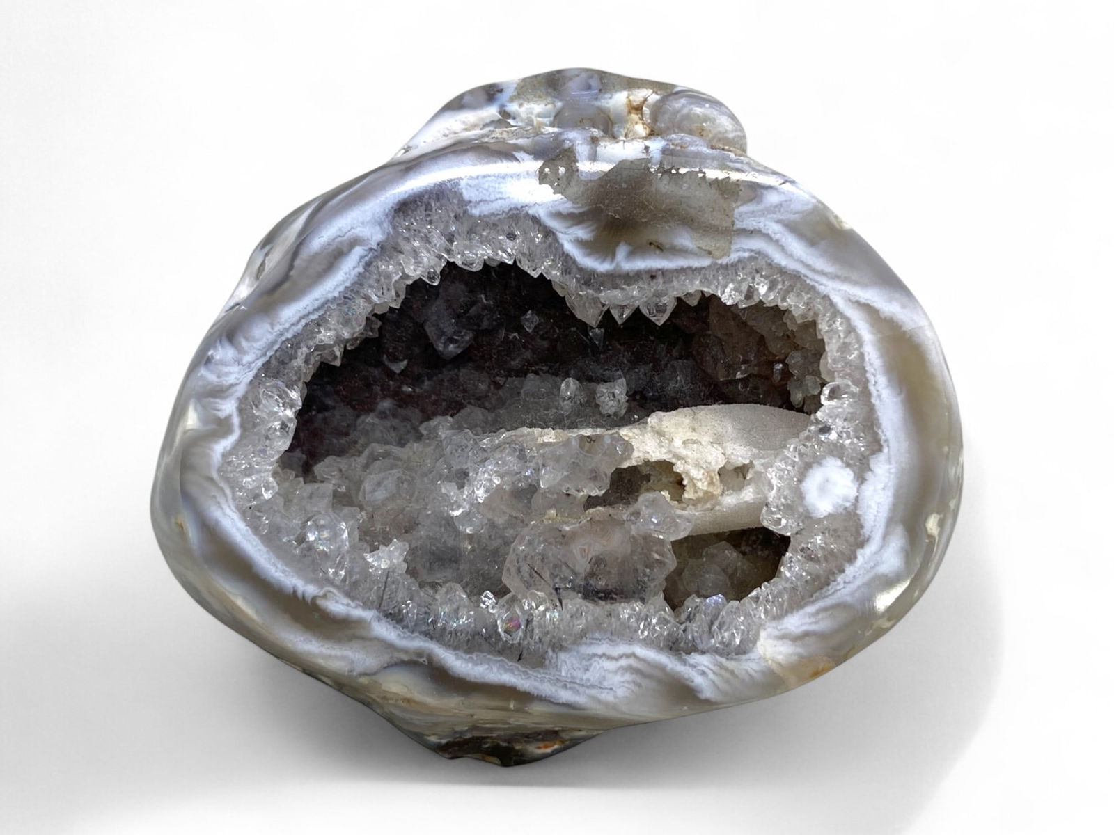 85 Grams Polished Agate Geode Section - Banded Exterior with Quartz Crystal Interior (1 of 2)