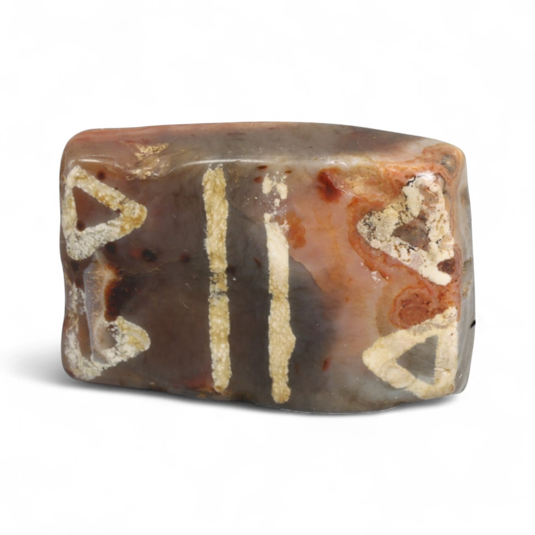 Ancient Silk Road Indo-Himalayan Etched Carnelian Bead, c. 8th-12th Century CE, 2.7cm: This rare etched carnelian bead originates from the Indo-Himalayan region, dating to the 8th-12th century CE, a period when sacred art and long-distance trade flourished across northern India, Nepal, 
