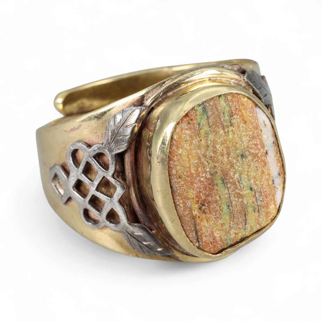Vintage Tibetan Jasper Adjustable Silver Gilt Ring, 20th Century (1 of 3)