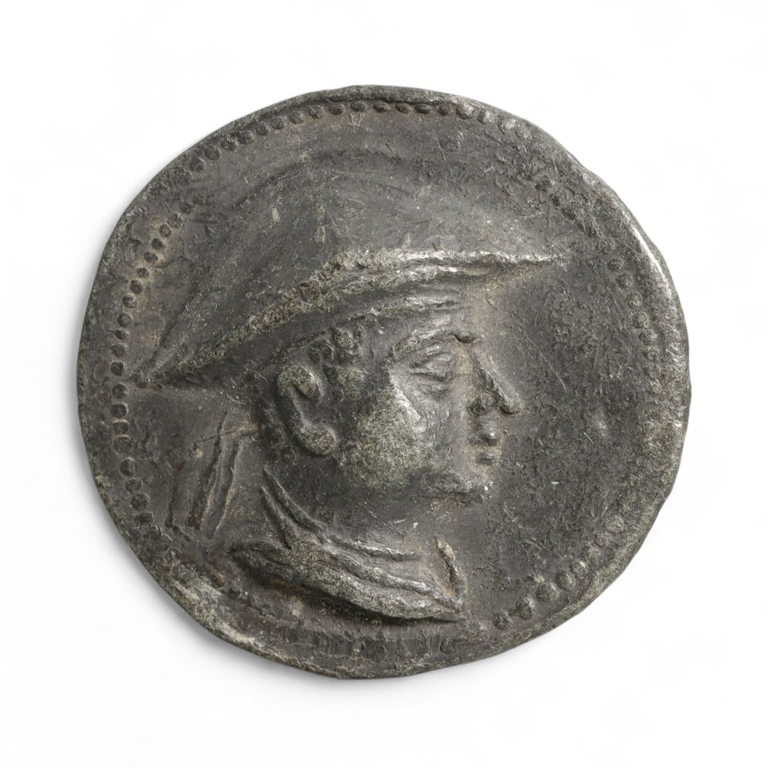 Antique Neo-Classical Commemorative Portrait Medallion, 19th-20th Century, 3.6cm, 28g: This finely crafted antique medallion, produced in the 19th-early 20th century, draws inspiration from ancient Greco-Roman coinage and reflects the neoclassical fascination with antiquity. It was like