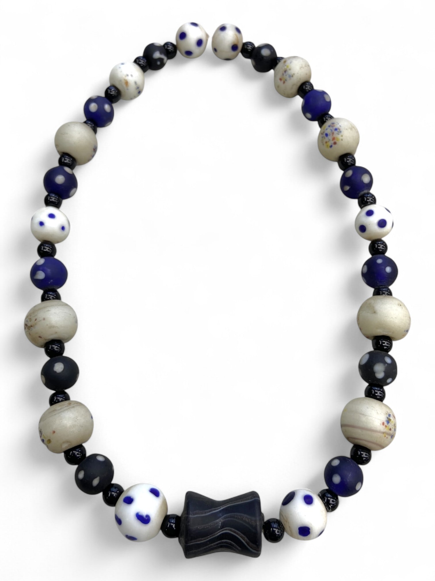 Antique Venetian Polychrome Dot and Fancy Glass Bead Necklace Strand, c. 19th Century, 83g (1 of 2)