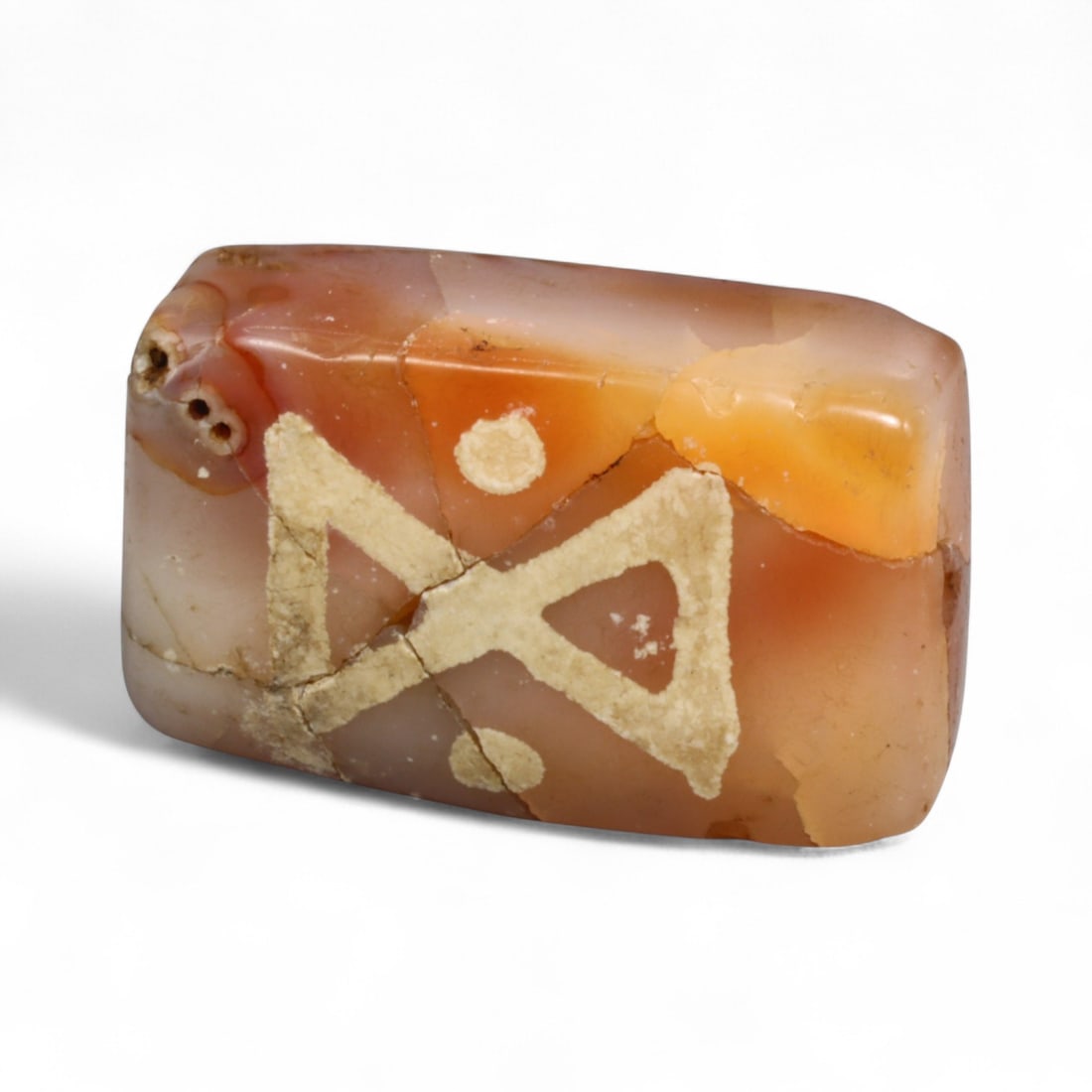 Ancient Silk Road Indo-Himalayan Etched Carnelian Bead, c. 8th-12th Century CE, 2.5cm: This rare etched carnelian bead originates from the Indo-Himalayan region, dating to the 8th-12th century CE, a period when sacred art and long-distance trade flourished across northern India, Nepal, 