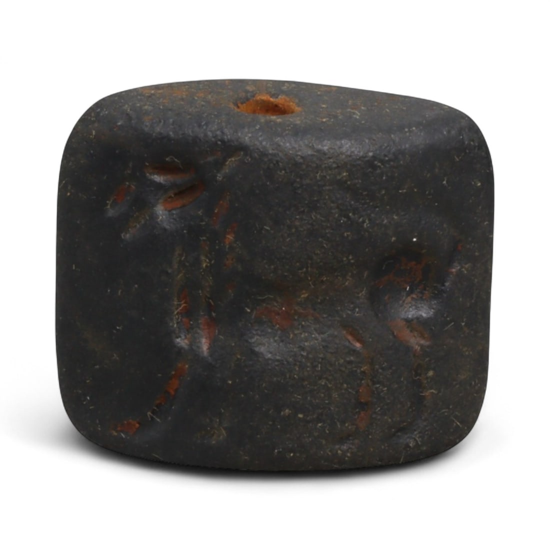 Ancient Indus Valley Carved Steatite Double-Convex Bead with Equine Motifs, c. 2500-2000 BCE 10g: This carved steatite double-convex bead dates to the mature phase of the Indus Valley Civilization (c. 2500-2000 BCE), a flourishing urban culture celebrated for its mastery of bead-making and symboli