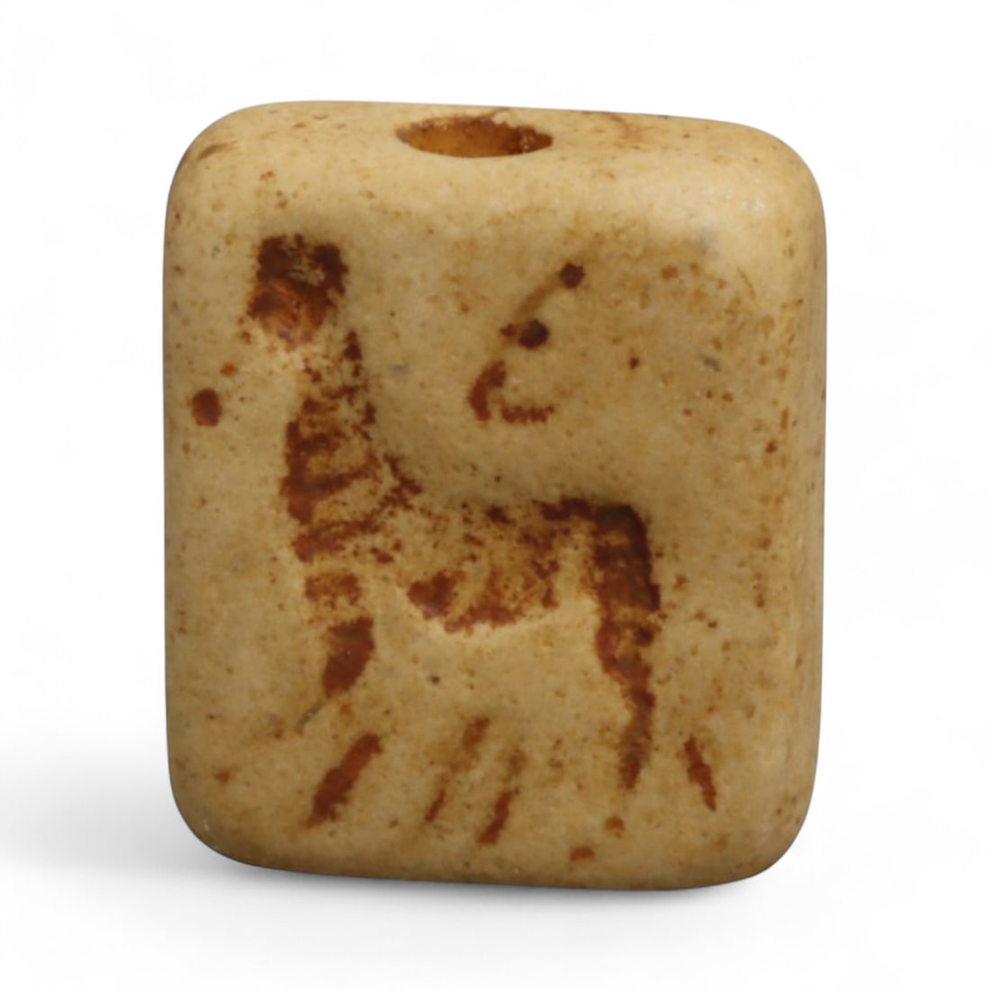 Ancient Indus Valley Carved Steatite Double-Convex Bead with Animal Motifs, c. 2500-2000 BCE 5g: This finely carved steatite bead originates from the Indus Valley Civilization, one of the earliest urban cultures of South Asia, flourishing between 3300 and 1300 BCE. Dating to the mature Harappan p