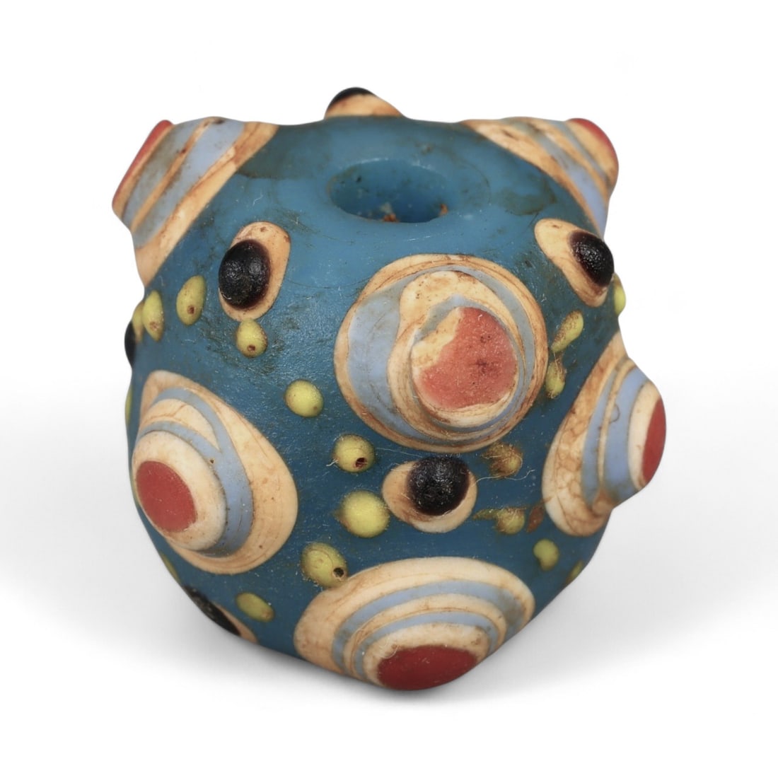 Ancient Western Asiatic Polychrome Blue Node-Eye Glass Bead, c. 4th-2nd Century BCE 2cm (1 of 2)