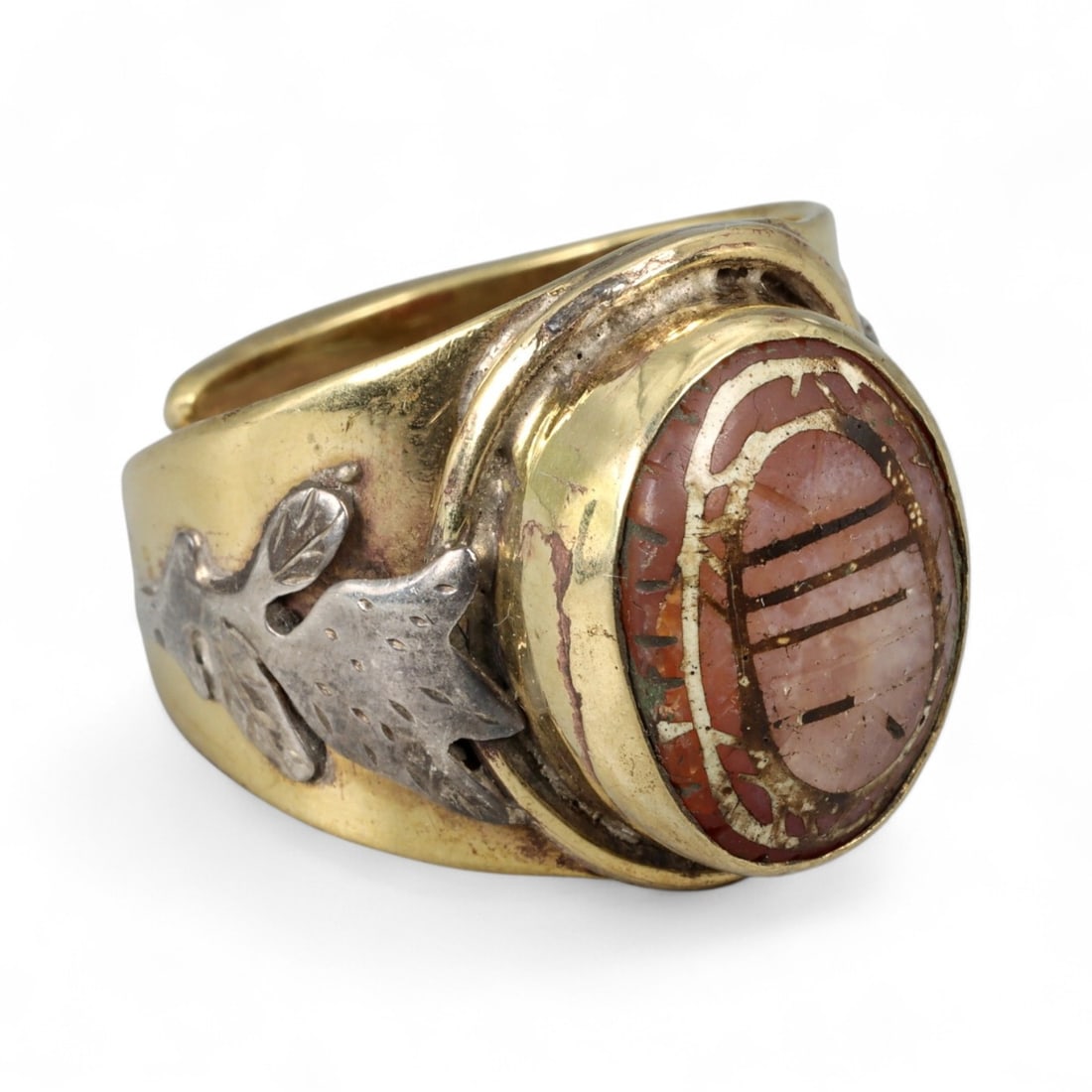 Antique Etched Carnelian Silver Gilt Ring, Early Stone, 20th Century Mount (1 of 3)