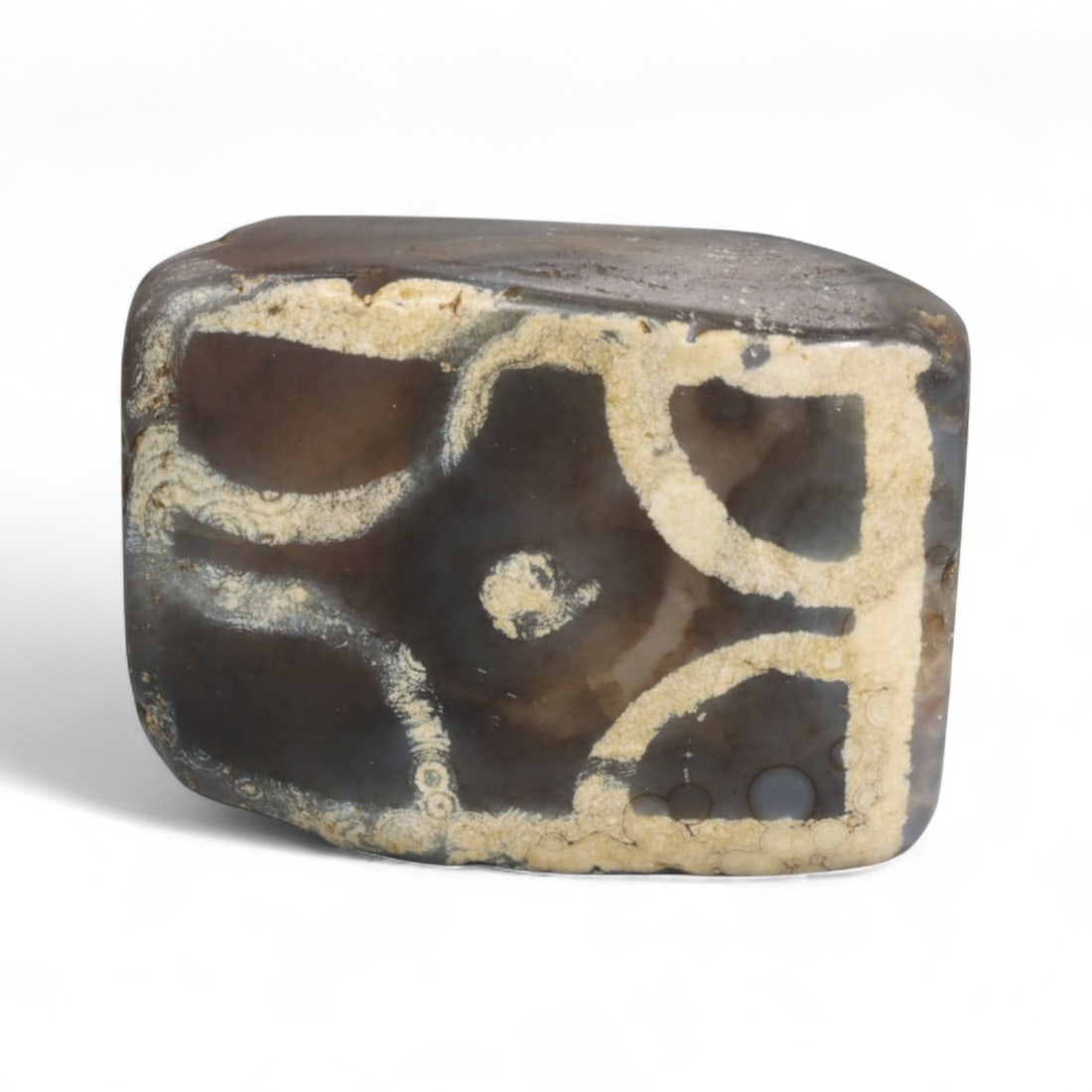 Ancient Silk Road Indo-Himalayan Etched Carnelian Bead, c. 8th-12th Century CE, 2.4cm: This rare etched carnelian bead originates from the Indo-Himalayan region, dating to the 8th-12th century CE, a period when sacred art and long-distance trade flourished across northern India, Nepal, 