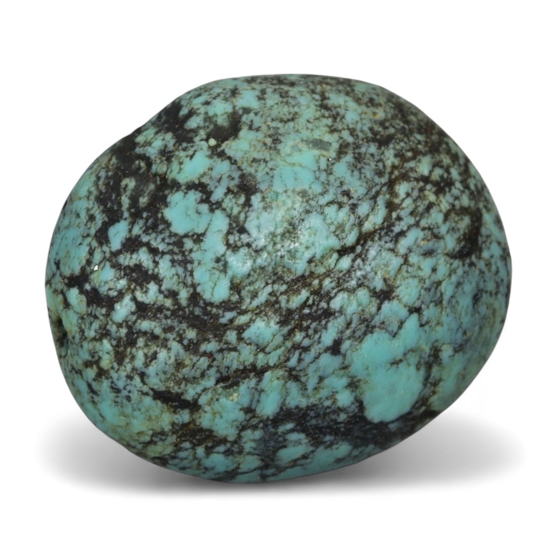 Antique Tibetan Mala Prayer Turquoise Amulet Bead, c. 18th-19th Century, 2cm, 5g: This striking turquoise bead from Tibet, dating to the 18th-19th century, embodies the deep spiritual and cultural reverence accorded to this precious stone in Himalayan tradition. Its organic, rounde