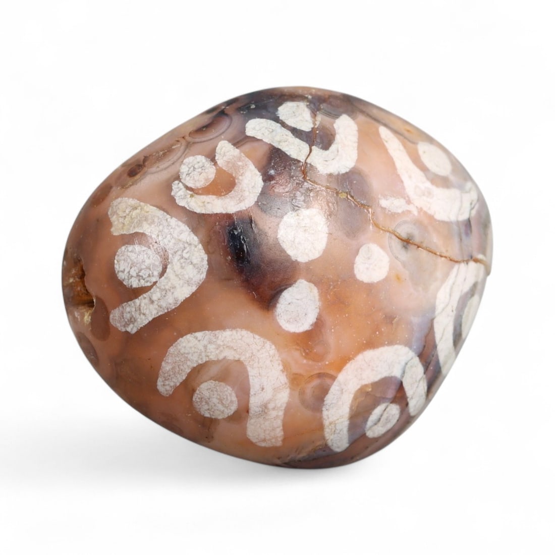 Ancient Silk Road Indo-Himalayan Etched Carnelian Bead, c. 8th-12th Century CE, 2.7cm: This rare etched carnelian bead originates from the Indo-Himalayan region, dating to the 8th-12th century CE, a period when sacred art and long-distance trade flourished across northern India, Nepal, 