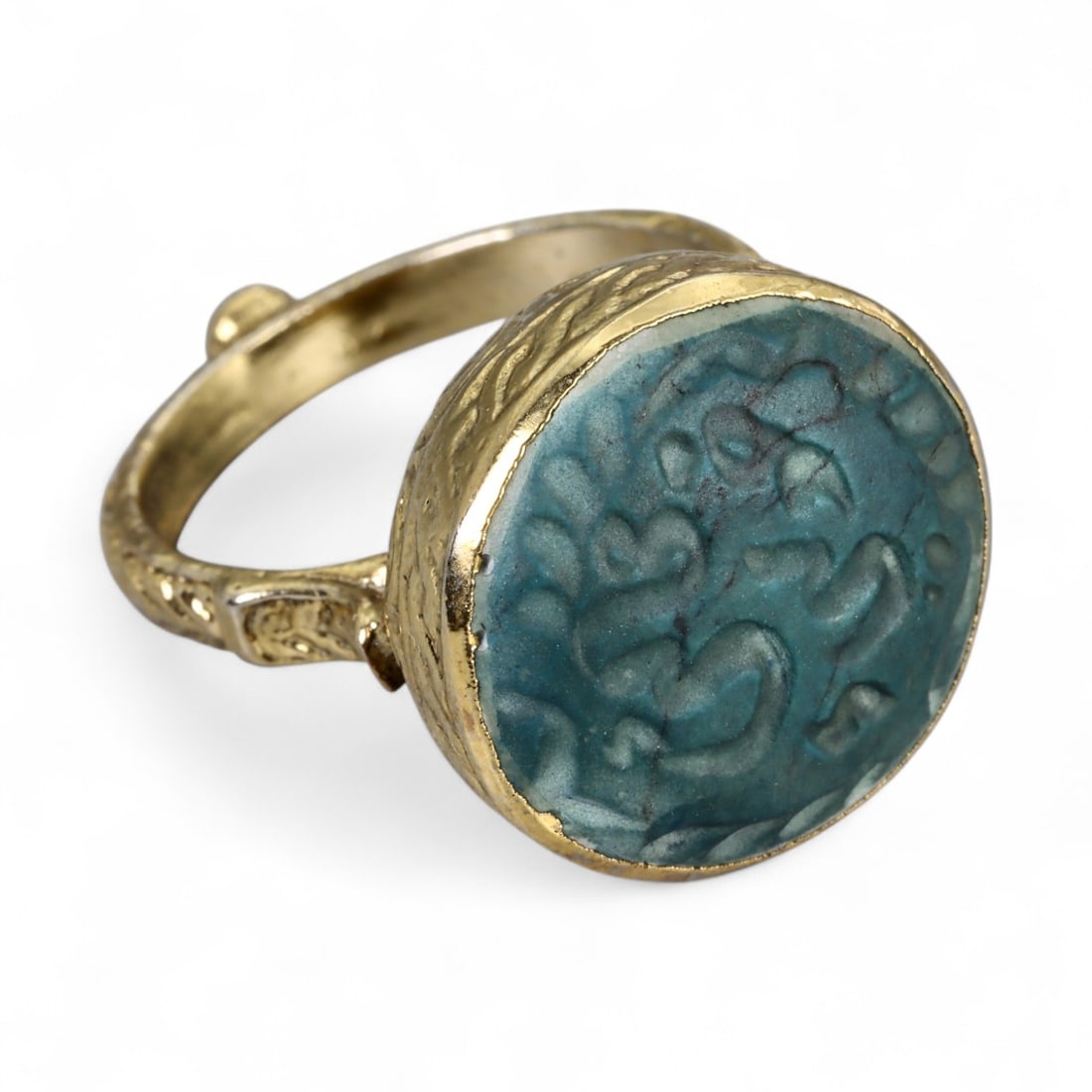 Antique Qajar Gold Gilt Intaglio Signet Ring, c. 19th-20th Century, 10.5 US, 16g (1 of 3)