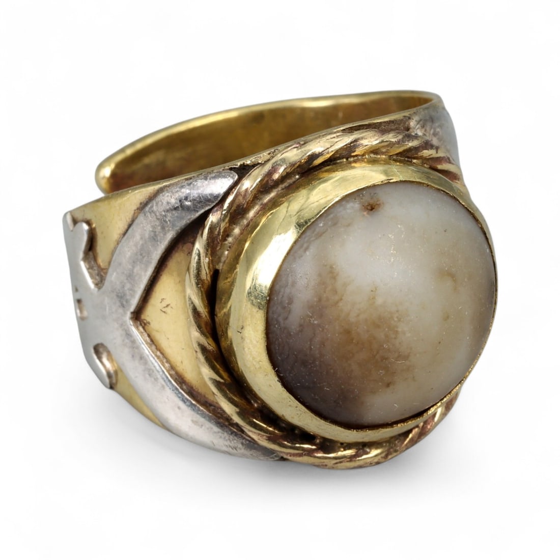 Vintage Himalayan Agate Cabochon Silver Gilt Ring, 20th Century (1 of 3)