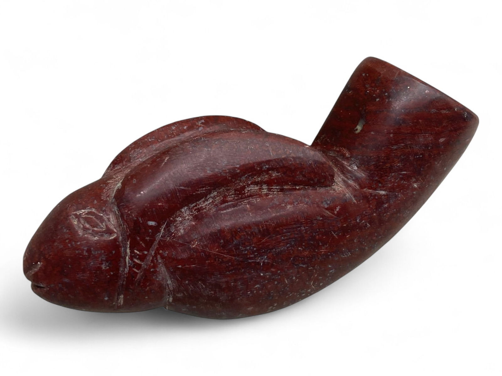 Vintage Hopewell-style Carved Ram Head Effigy Pipe, Redstone, c. 19th-20th Century, 324g (1 of 2)