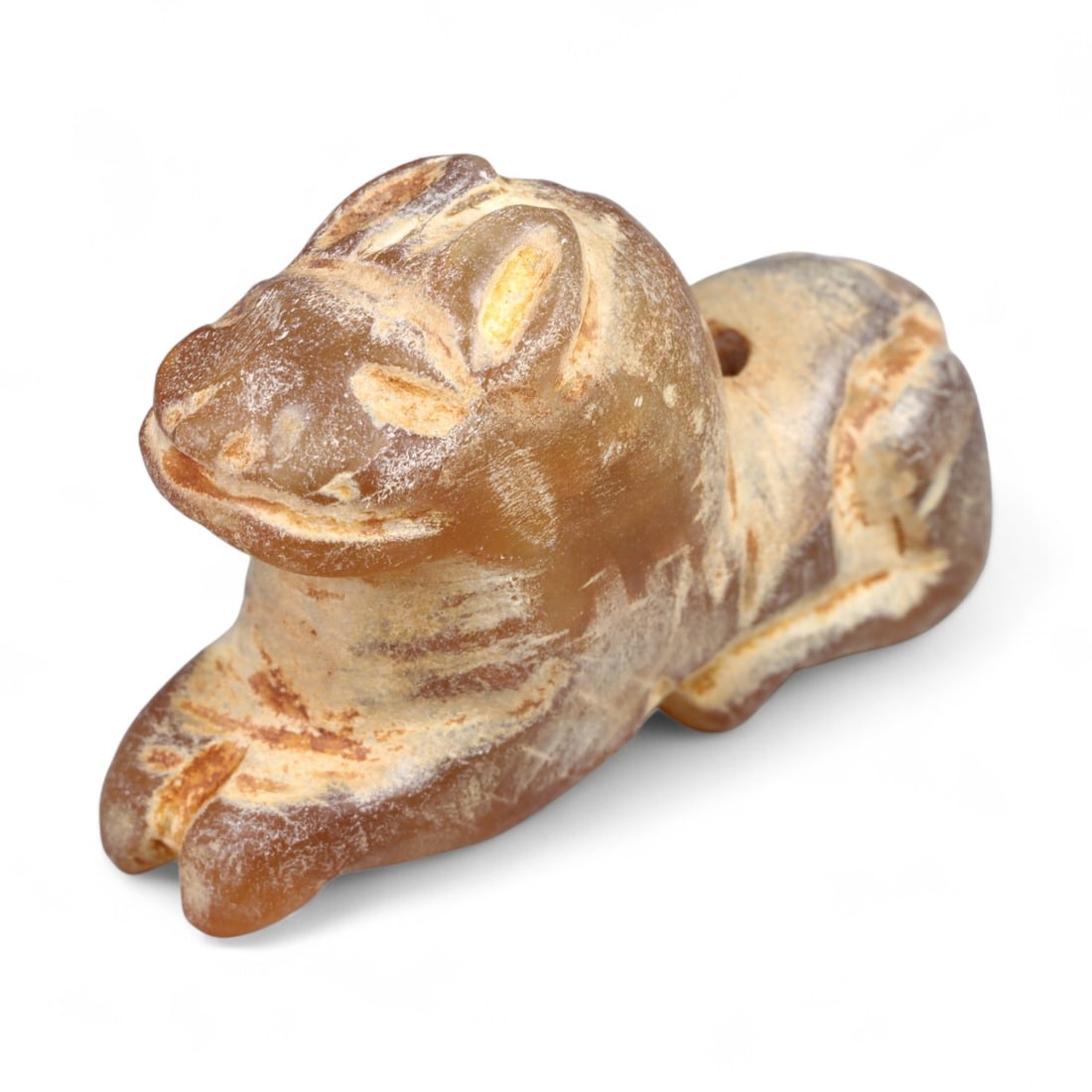 Ancient Coptic Egyptian Carnelian Feline Amulet, c. 5th-7th Century CE, 2.4cm: This finely carved amulet, depicts a feline, sculpted in warm reddish-brown carnelian with lighter mineral veining. Created during the Coptic Egyptian period, c. 5th-7th century CE, it reflects the co