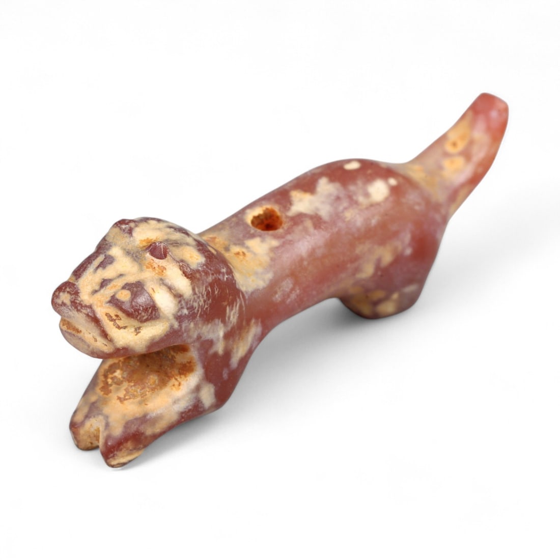 Ancient Coptic Egyptian Carnelian Feline Amulet, c. 5th-7th Century CE, 2.7cm: This finely carved amulet, depicts a feline, sculpted in warm reddish-brown carnelian with lighter mineral veining. Created during the Coptic Egyptian period, c. 5th-7th century CE, it reflects the co