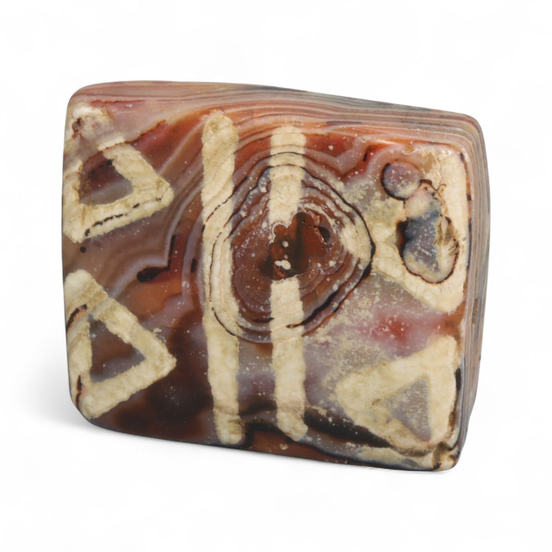 Ancient Silk Road Indo-Himalayan Etched Carnelian Bead, c. 8th-12th Century CE, 2.4cm: This rare etched carnelian bead originates from the Indo-Himalayan region, dating to the 8th-12th century CE, a period when sacred art and long-distance trade flourished across northern India, Nepal, 