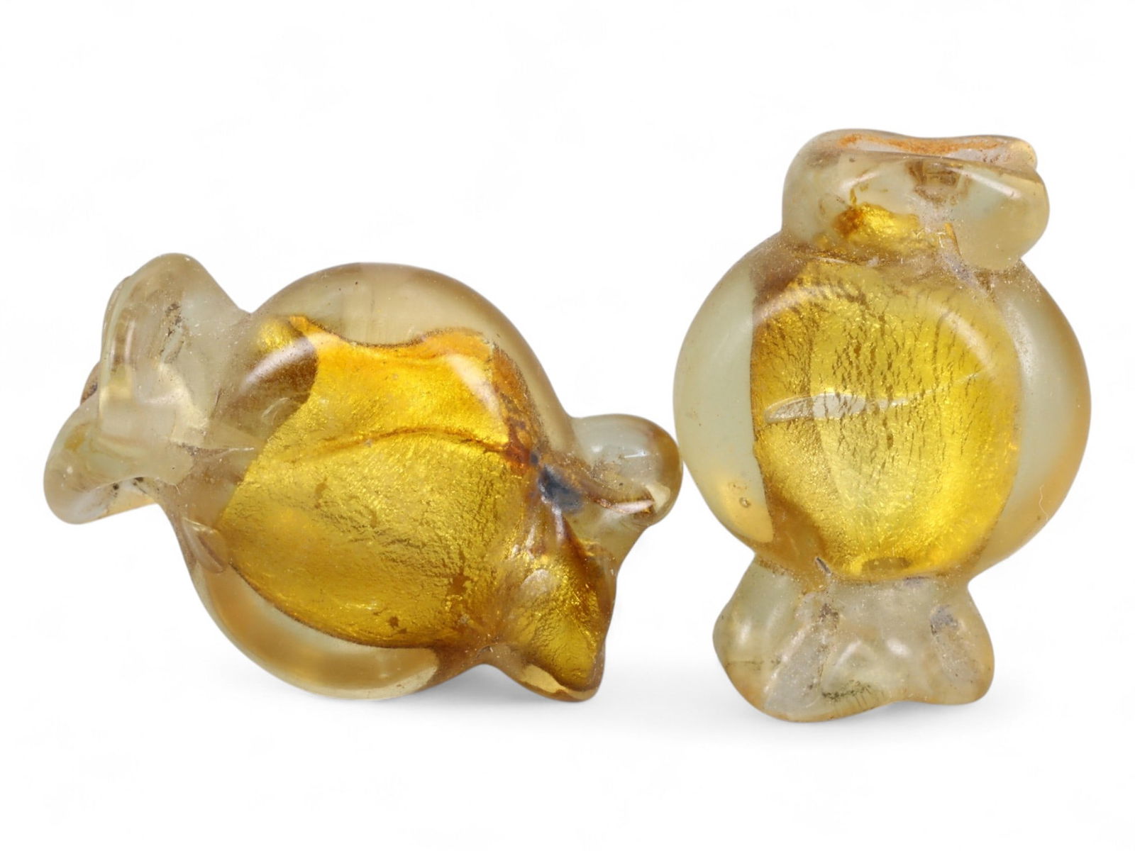 Antique Venetian Murano Gold Foil Glass Bead Pair, c. 20th Century, 2cm (1 of 1)