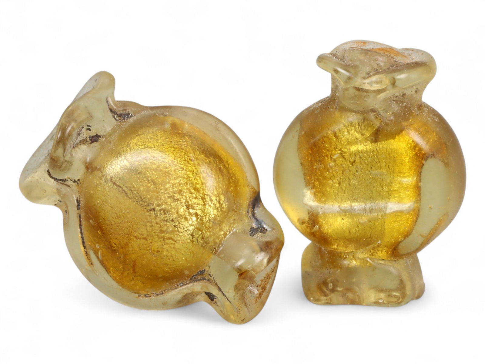 Antique Venetian Murano Gold Foil Glass Bead Pair, c. 20th Century, 2cm (1 of 1)