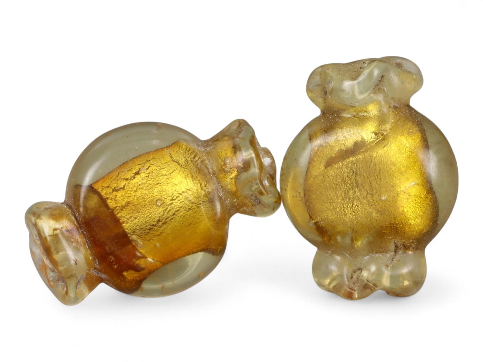 Antique Venetian Murano Gold Foil Glass Bead Pair, c. 20th Century, 2cm (1 of 1)
