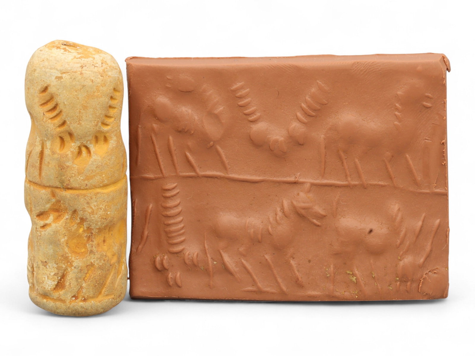Ancient Mesopotamian Administrative Cylinder Seal, c. 2nd-1st Millennium BCE, 5.2cm: This authentic cylinder seal from ancient Mesopotamia dates to the 2nd to 1st millennium BCE, a time when the art of carving miniature narratives on stone reached remarkable levels of refinement. Seal
