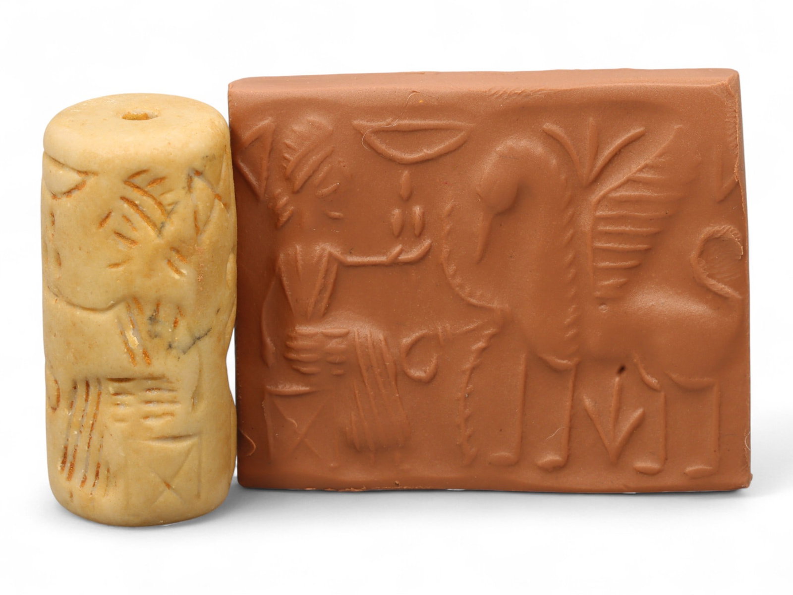 Ancient Mesopotamian Administrative Cylinder Seal, c. 2nd-1st Millennium BCE, 3.6cm: This authentic cylinder seal from ancient Mesopotamia dates to the 2nd to 1st millennium BCE, a time when the art of carving miniature narratives on stone reached remarkable levels of refinement. Seal
