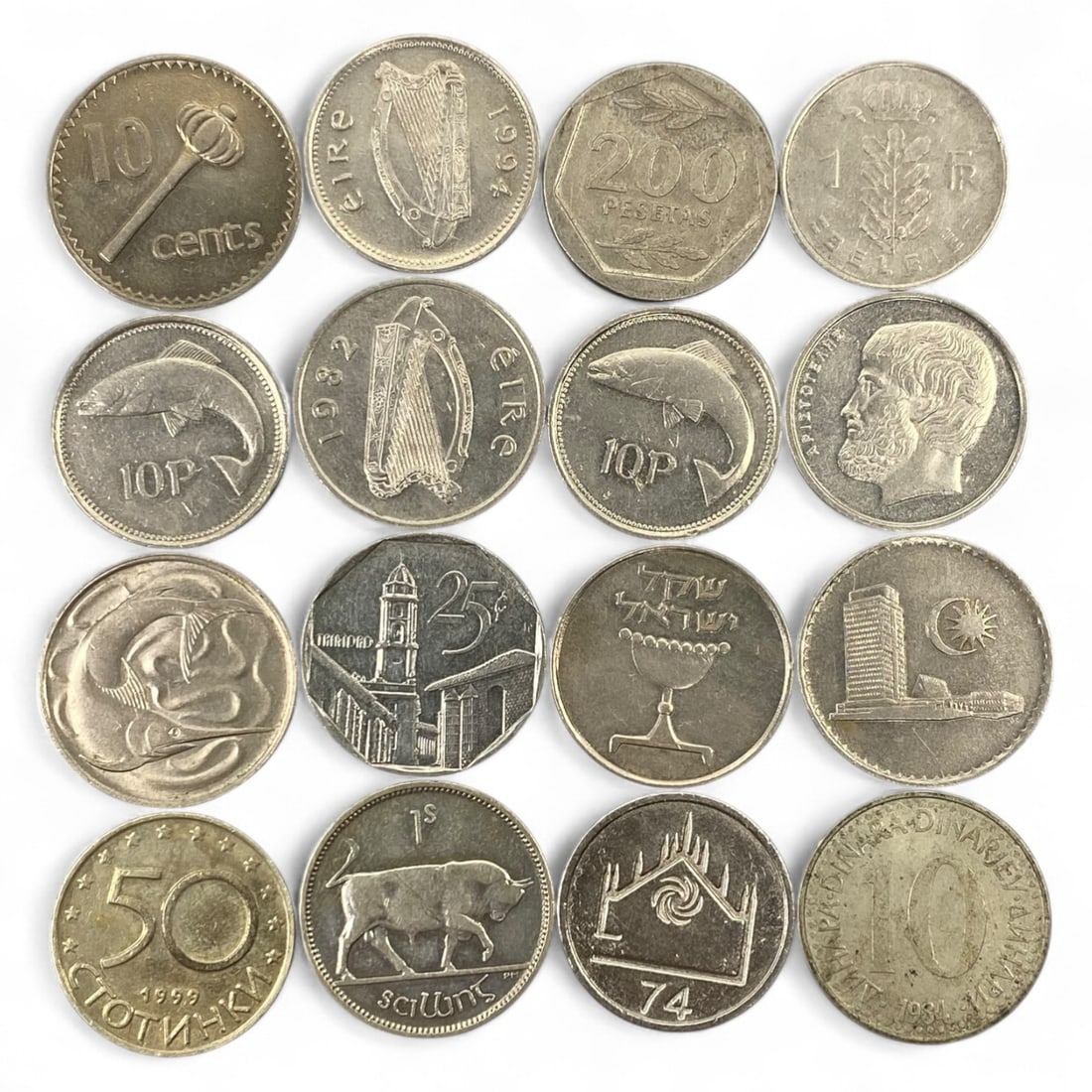 EUROPE & MEDITERRANEAN: Postwar Nations - Mixed Circulation Coin Lot: A vivid anthology of postwar Europe and the Mediterranean world, this lot unites coins from Ireland, Greece, Spain, Israel, Bulgaria, Austria, and Yugoslavia-each carrying the emblem of renewal after 