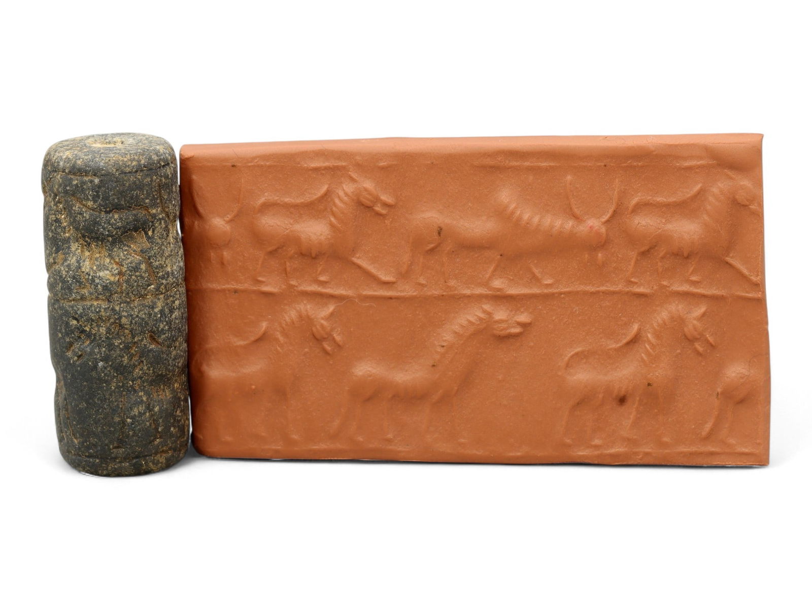Ancient Akkadian Stone Cylinder Seal with Animal Procession, c. 23rd-22nd Century BCE, 4.8cm (1 of 3)