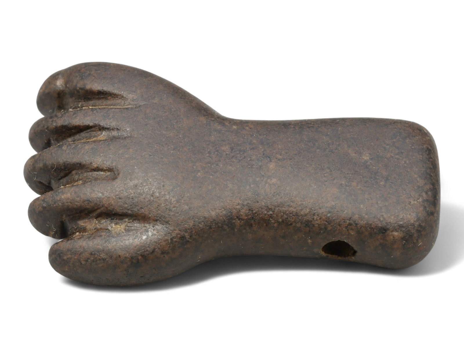 Ancient Egyptian Steatite Fist Amulet Bead, c. 2nd-1st Millennium BCE, 3.1cm: This remarkable steatite amulet bead, shaped as a clenched fist, originates from ancient Egypt, dating to the 2nd-1st millennium BCE. Finely carved with naturalistic detail, the piece reflects the Egy