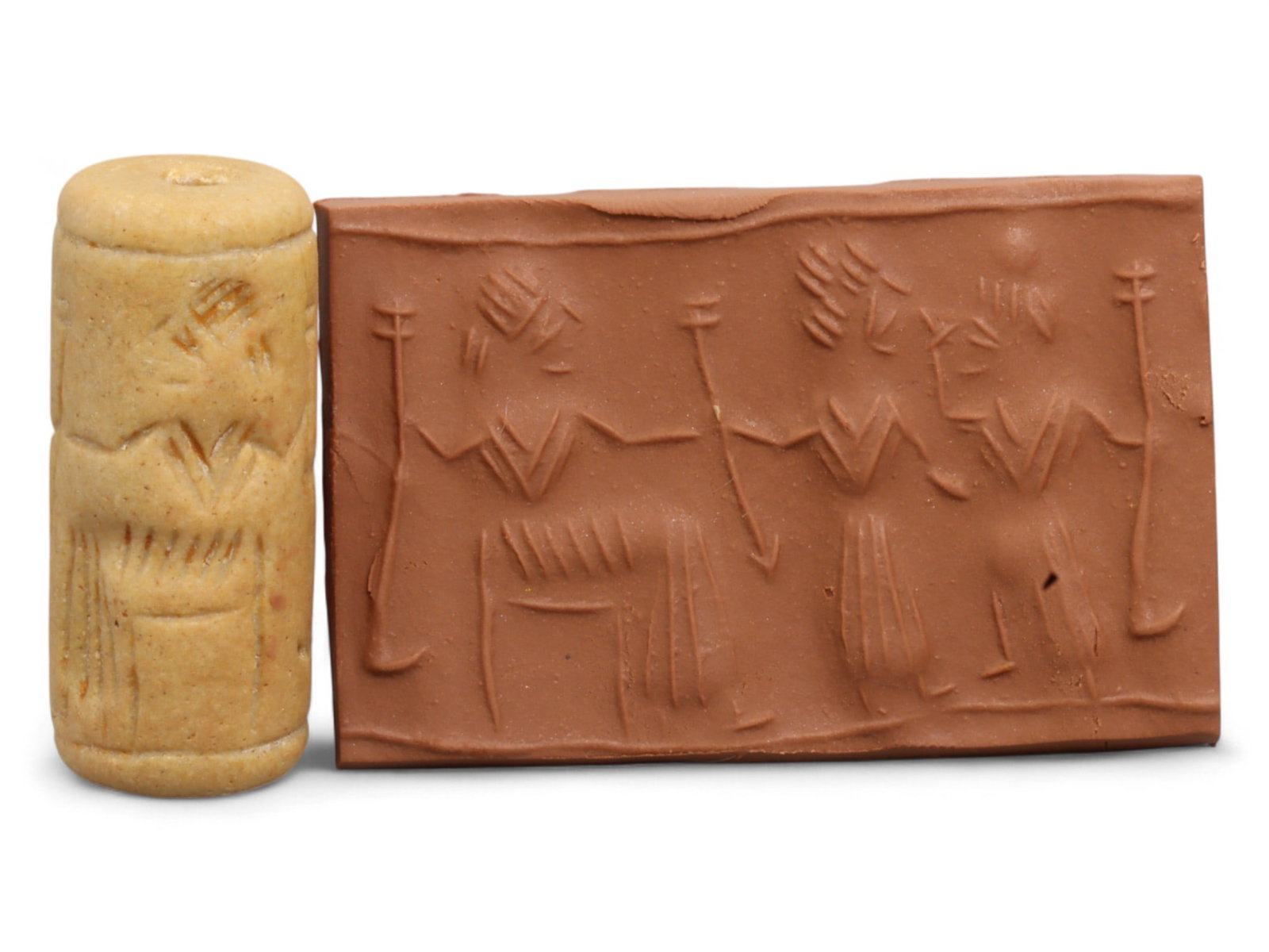 Ancient Mesopotamian Administrative Cylinder Seal, c. 2nd-1st Millennium BCE, 18g: This authentic cylinder seal from ancient Mesopotamia dates to the 2nd to 1st millennium BCE, a time when the art of carving miniature narratives on stone reached remarkable levels of refinement. Seal