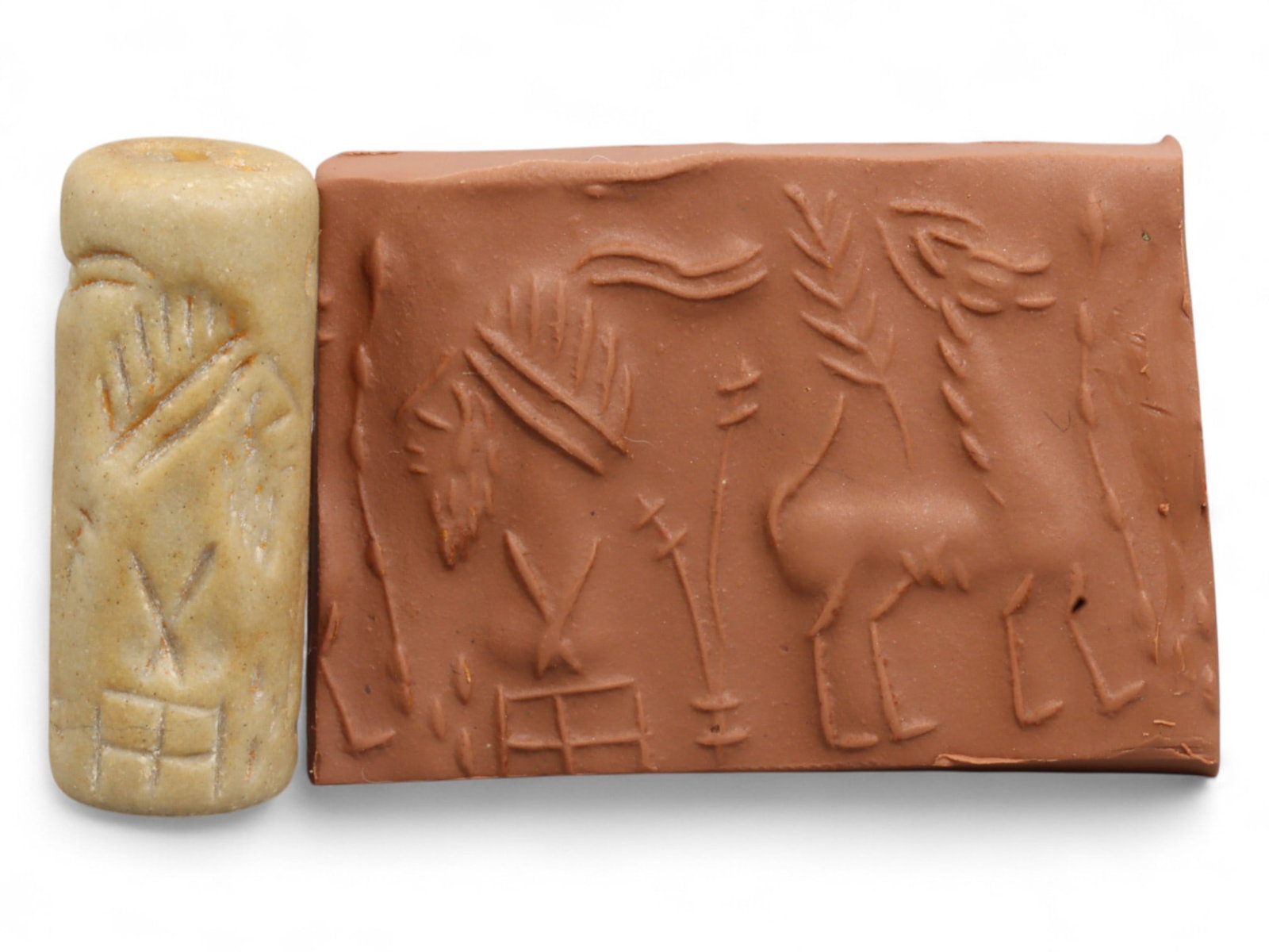 Ancient Mesopotamian Administrative Cylinder Seal, c. 2nd-1st Millennium BCE, 16g: This authentic cylinder seal from ancient Mesopotamia dates to the 2nd to 1st millennium BCE, a time when the art of carving miniature narratives on stone reached remarkable levels of refinement. Seal
