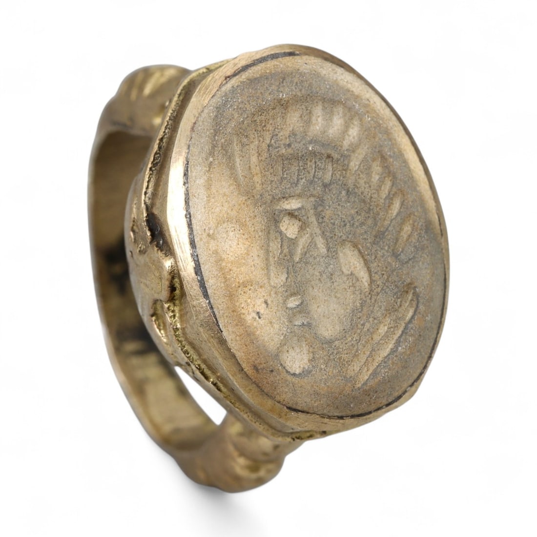 Antique Persian Revival Gilt Portrait Signet Ring, c. 19th-20th Century, 11.4g (1 of 3)