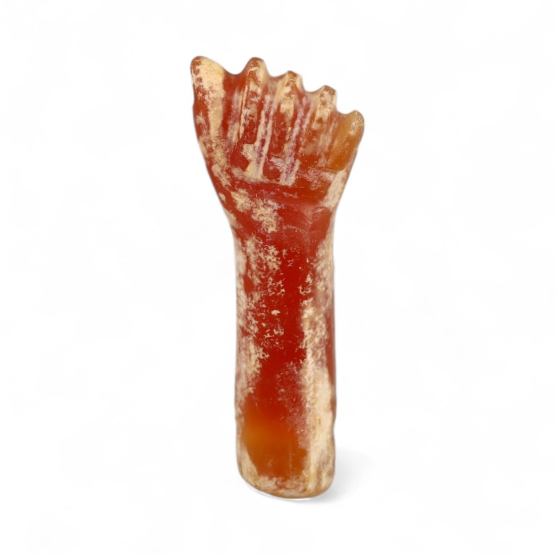 Ancient Coptic Egyptian Carnelian Fist Amulet, c. 4th-7th Century CE, 2.1cm, 1g: This small yet powerful amulet, carved from translucent carnelian, depicts a clenched fist and measures 2.1 cm in length with a weight of 1 gram. Dating to the Coptic period of Egypt, between the 4th 