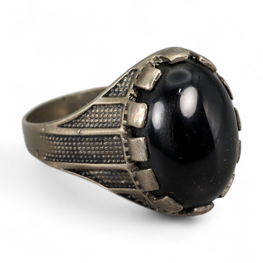 Antique Persian Qajar Black Onyx Silver Ring, c. 19th Century 5g (1 of 3)