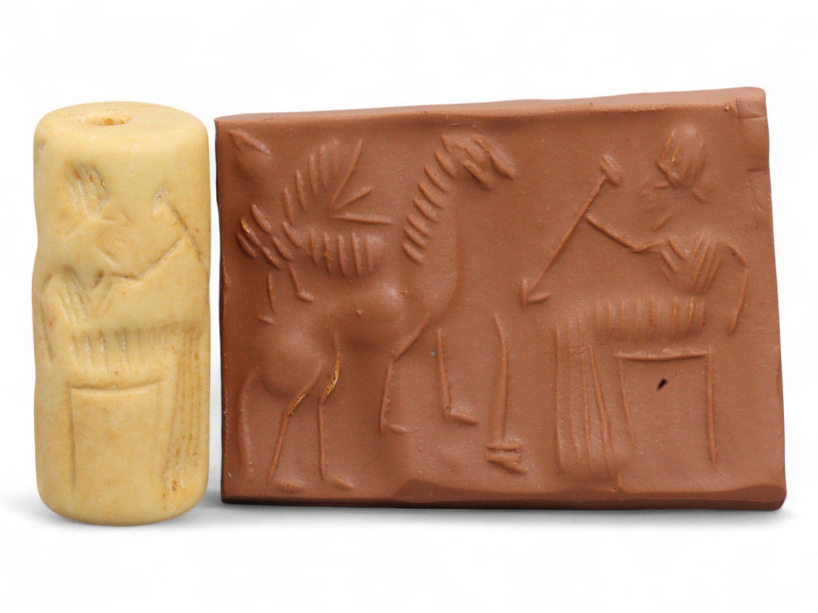 Ancient Mesopotamian Administrative Cylinder Seal, c. 2nd-1st Millennium BCE, 19g: This authentic cylinder seal from ancient Mesopotamia dates to the 2nd to 1st millennium BCE, a time when the art of carving miniature narratives on stone reached remarkable levels of refinement. Seal
