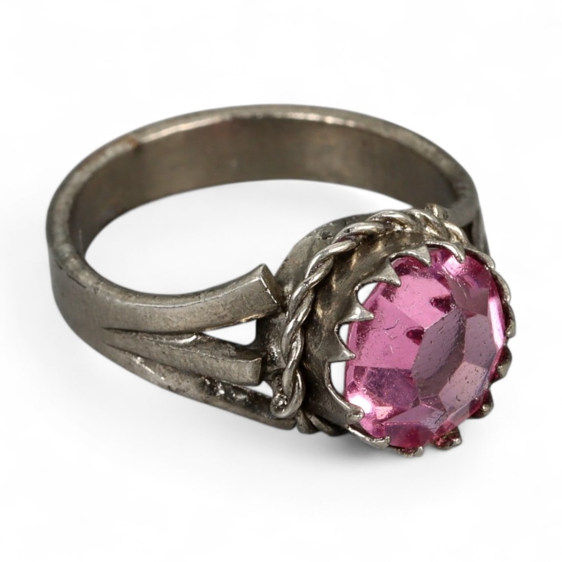 Antique Persian Silver Ring with Pink Glass Gem, c. 19th Century 2g (1 of 3)