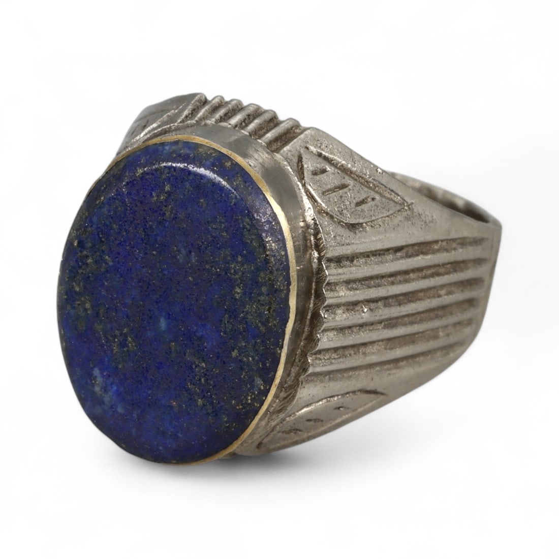 Antique Persian Lapis Lazuli Silver Signet Ring, c. 19th-20th Century 6g (1 of 3)