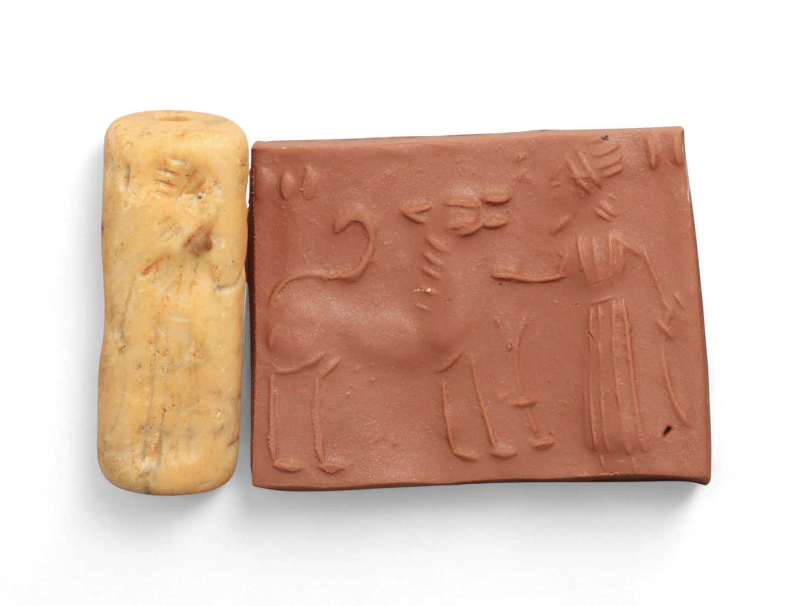 Ancient Mesopotamian Administrative Cylinder Seal, c. 2nd-1st Millennium BCE,13g: This authentic cylinder seal from ancient Mesopotamia dates to the 2nd to 1st millennium BCE, a time when the art of carving miniature narratives on stone reached remarkable levels of refinement. Seal
