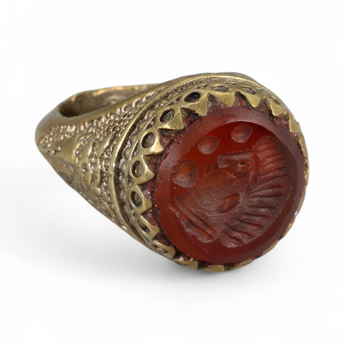 Antique Persian Style Carnelian Intaglio Silver Gilt Ring, c. 19th-20th Century 10g (1 of 3)