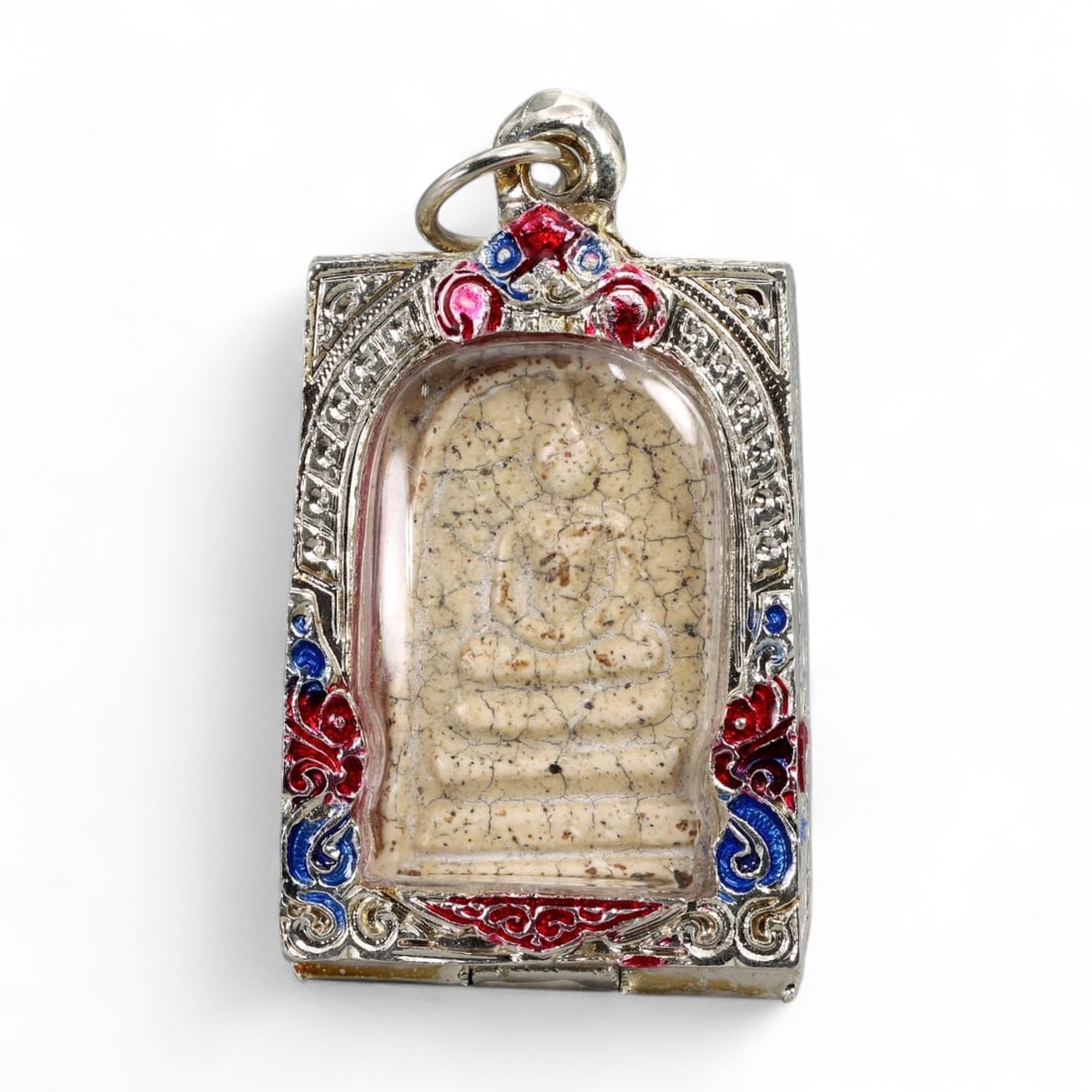 Antique Thai Rattanakosin Era Buddha Somdej-Style Amulet in Enamel Case, c. 19th-20th Century, 55g (1 of 2)